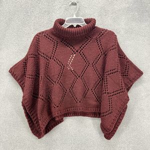 Cocogio Poncho Womens Red Burgundy Open Knit Turtle Neck Made in Italy Sweater
